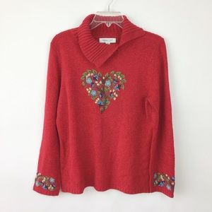Coldwater Creek Floral Heart Sweater Medium 987